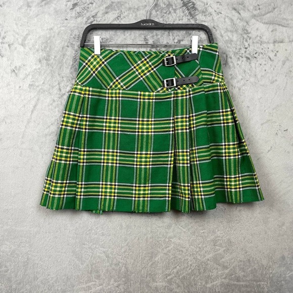 Green Tartan Kilt Plaid Pleated Buckle Skirt Size‎ 32 Scottish Festival Heritage - Picture 1 of 5